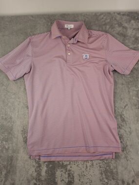 Peter Millar Men’s Pink & White Stripe Polo Shirt Size Small